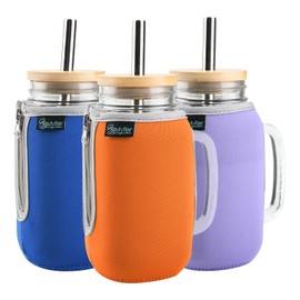 Beautyflier 24 oz Regular Mouth Mason Jars with Handle Insulators Sleeve, Neoprene Canning Cover for Drinking Glasses Tumbler, Reusable Cups Smoothie Water Bottles Sleeve Cover, Sleeve Only (Color2)