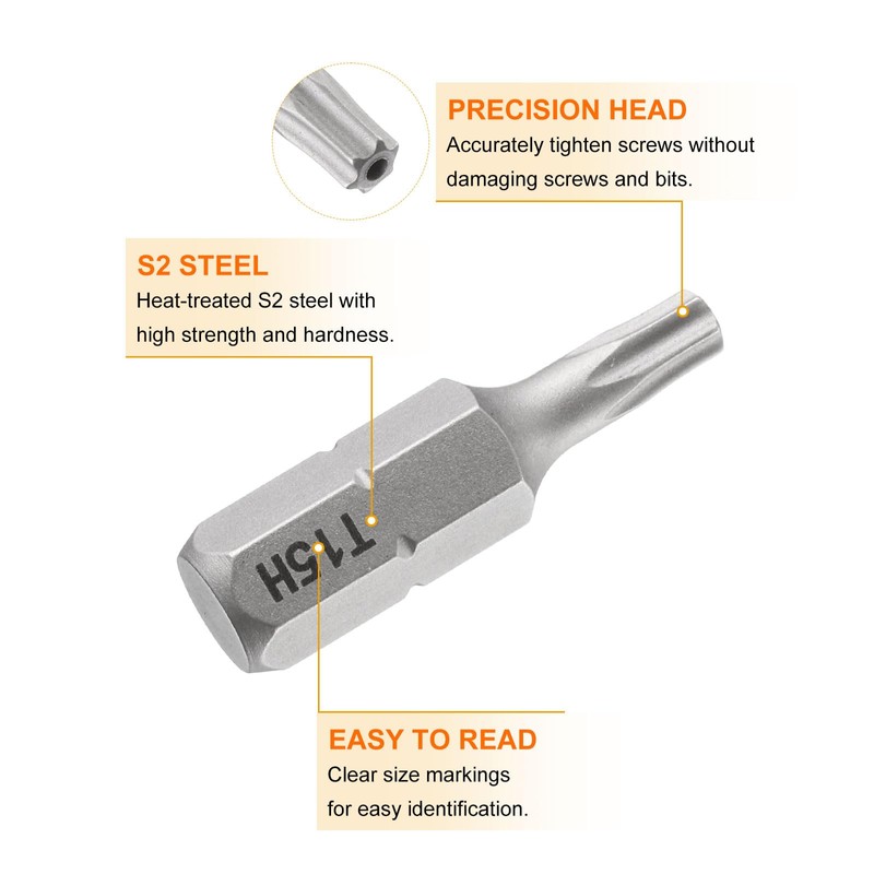 sourcing map 10pcs T15H Torx Screwdriver Bit 1/4" Hex Shank