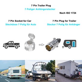 XUEYI 7-Pin Metal Trailer Plug in Accordance with ISO 1724, 12V Aluminium Housing Plug 7-Pin with Waterproof Seal, 7-Pin Hanger Plug, 7-Pin Plug for Car Trailers