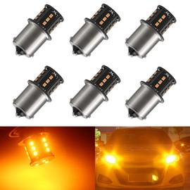EverBright 1156 BA15S Car Turn Signal Bulb 1003 7506 1141 18SMD 1206 LED Bulb for Tail Light RV Camper Boat Trunk Reverse lights,Amber,Pack of 6