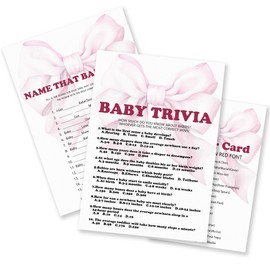 Name That Baby Song & Baby Trivia Theme Baby Shower Game Activities-25 Pink Bow Game Cards(5’’x7’’) & 1 Answer Card(4”x6”) For Boys Girls-Decor & Supplies For Baby Shower Gender Neutral Party-C06