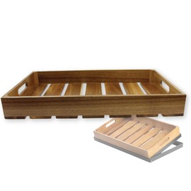 TableCraft CRATE11 1:1 Gastro Serving and Display Crate, 20 3/4" x 12 3/4" x 2 3/4", Acacia Wood, Natural & Versatile Design, Ideal for Serving, Display, or Storage, Wipe Clean Only