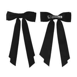 Black Hair Bows for Women - 2Pcs Silkly Satin Hair Ribbon Bow with Metal Clips Hair Accessories for Girls