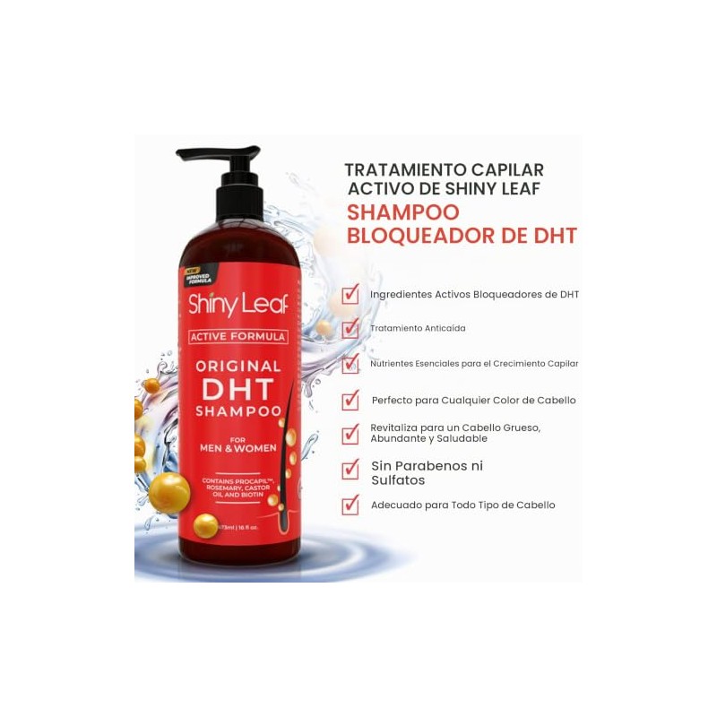 Shiny Leaf - Champú antipérdida de cabello con biotina, para