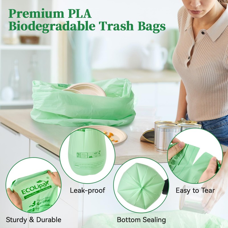 ECOLipak 13 Gallon Compostable Trash Garbage Bags, 100 Count (2