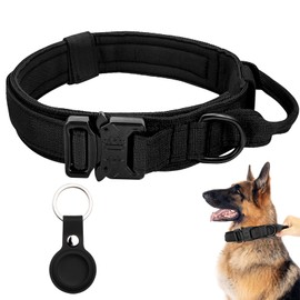 Tactical Dog Collar Adjustable Military Dog Collar Nylon Dog Collar with Control Handle Heavy Duty Metal Buckle Dog Training Collars for Medium and Large Dogs with Airtags Case(XL, Black)