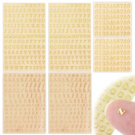 6 Sheets Mini Alphabet Stickers, Metal Letter Number Stickers, Gold Glitter Self-Adhesive Small 3D Sticker for Epoxy Resin, Water Bottles, DIY Crafts, Scrapbook Vinyl Decoration (640 PCS)
