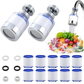 2Pcs Tap Water Filter,3 Types of Gaskets 2 Splash Heads and 10 Filtercartridges Tap Filter Water Filter Tap Used for Home Bathrooms Kitchen Tap Water Filtration Hard Water Filtration