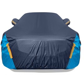 Car Cover Waterproof All Weather for Automobiles, 6 Layers Outdoor Full Exterior Cover Rain Sun UV Snowproof Protection with Zipper Cotton, Mirror Pocket for Sedan (196-210 inch)
