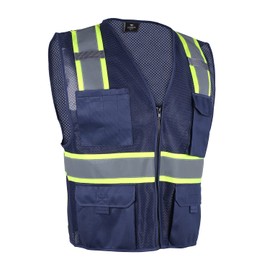 VENDACE Hi Vis Safety Reflective Mesh Vest for Men ANSI Class 2 High Visibility Vest with 8 Pockets and Zipper(Blue,2XL)
