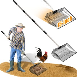 CAROD 15"-Large Thickened Chicken Poop Scooper, 24 to 68" Adjustable Chicken Coop Scoop for Poop with Stainless Steel Handle, Litter Scooper Sifting Shovel Chicken Coop Accessories