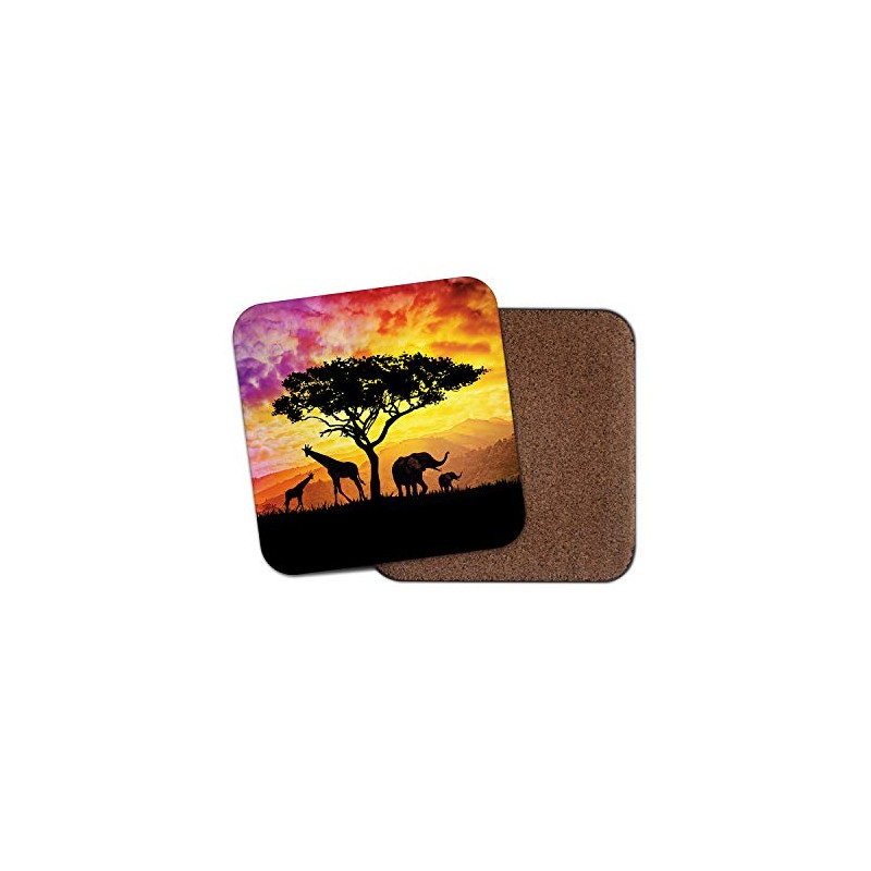 1 x African Safari Coaster - Giraffe Elephant Africa Wild