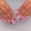 Pink Press on Nail Medium Square Fake Nails with 3D