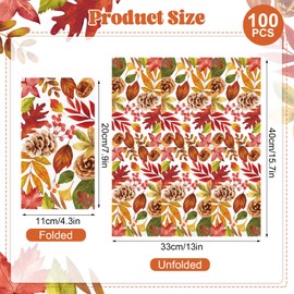 100pcs Fall Leaf Paper Napkins Disposable 3 Ply Guest Hand Towels for Bathroom Thanksgiving Autumn Decorative Party Napkin for Kitchen Dinner Home Indoor Outdoor Holiday Party