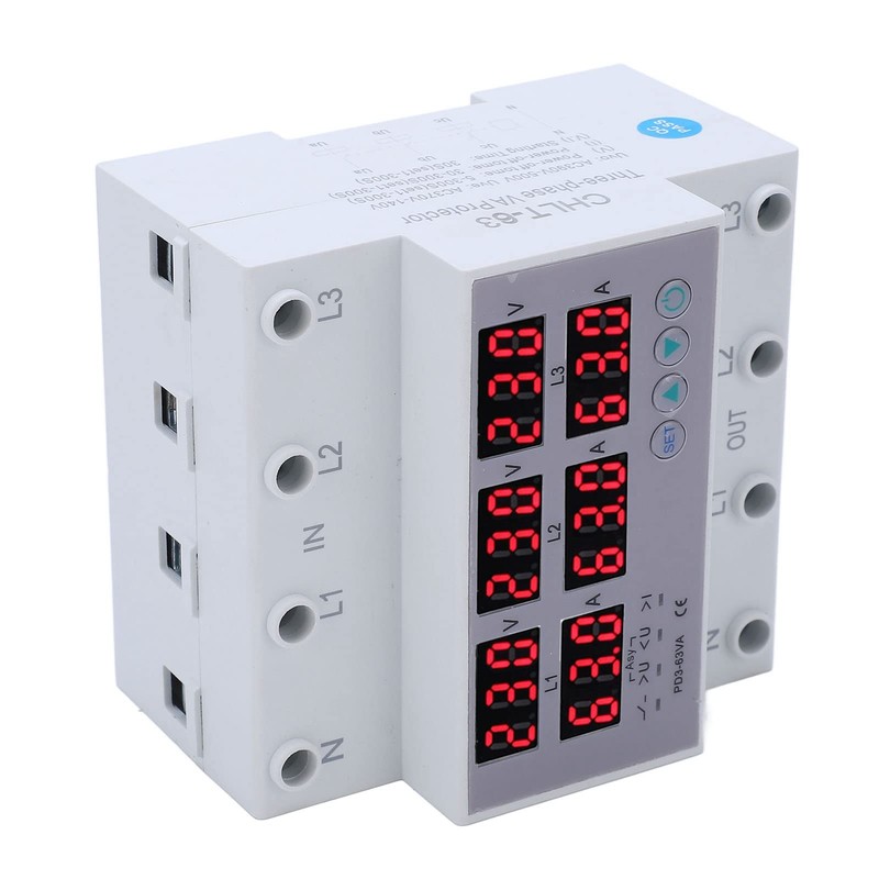 Luqeeg Digital Energy Meter, 3 Phase DIN Rail Voltmeter Ammeter,