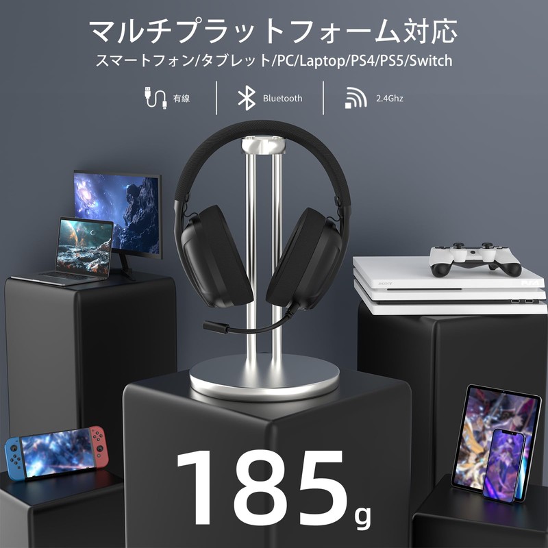 ATTACK SHARK L80 Gaming Headset, Lightweight Design 180g, Wireless 2.4G/Bluetooth/Wired