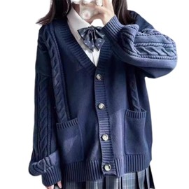 TYYRBMG Women's School Cardigan, V-Neck with Pockets, JK Uniform, Sweater, Knit, Long Sleeve, Plain, Spring, Autumn, Winter, Large Size, Girls, Student Top, Loose, Simple, Thin, Air Conditioning,