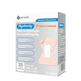 Hysimedy Silicone Fingertip Bandages for Sensitive Skin - 1.8" x 2.4" 25 Counts - Knuckle Finger Bandages Non Allergenic Painless Removal Flexible Fabric Waterproof with Non-Stick Pad