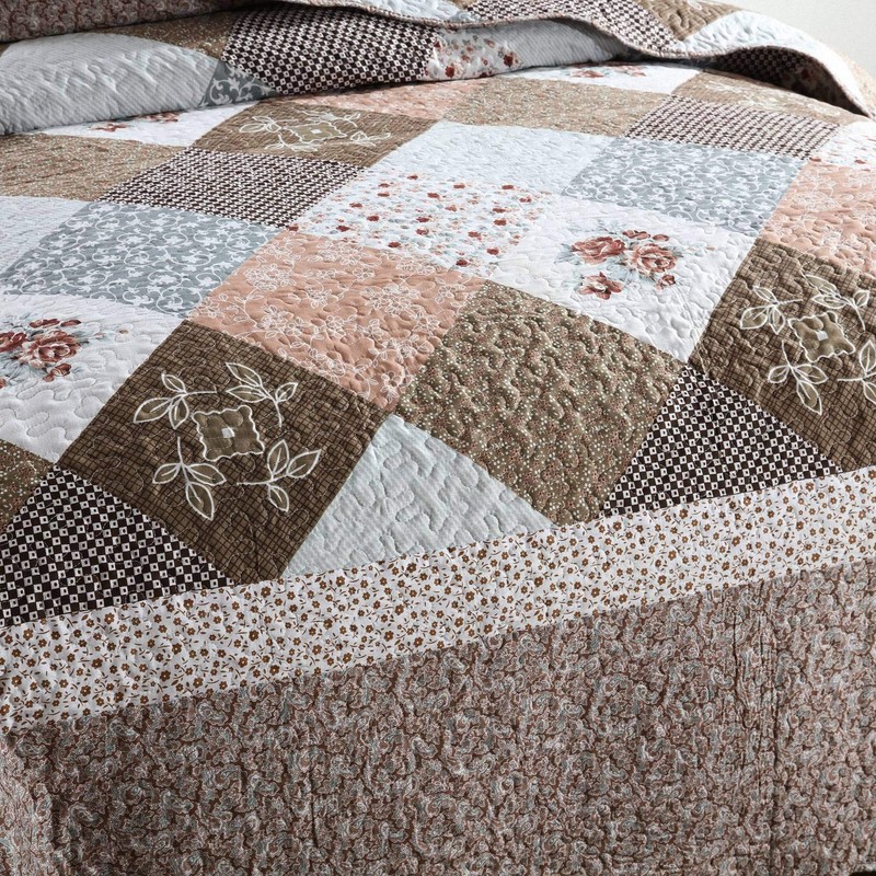 HoneiLife Quilt Set - 3 Piece Microfiber Reversible Bedspreads Patchwork