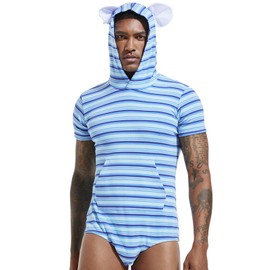 Landofgenie Mens Short Sleeve Onesie Jumpsuit Pajamas Stretchy Cotton One Piece Garment Blue XL