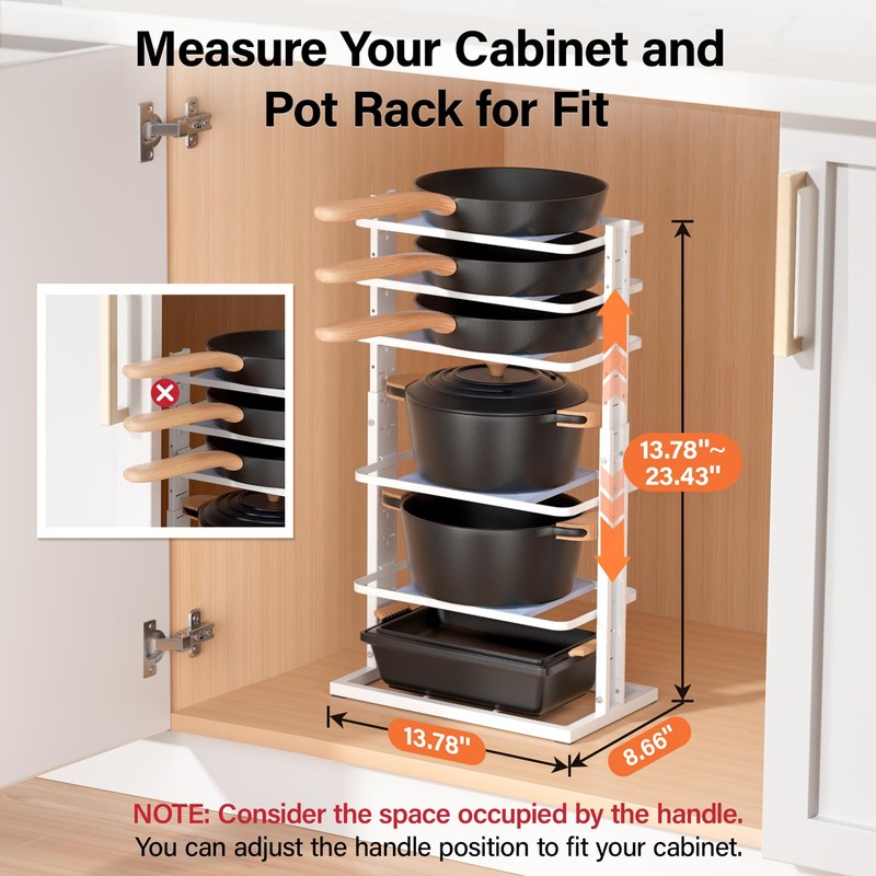 LAMU Pots and Pans Organizer for under Cabinet，6-Tier Heavy Duty