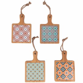 Villa d'Este Home Tivoli Valladolid Bamboo Chopping Board, Majolica, 4-Piece, 7.7 x 5.1-inch