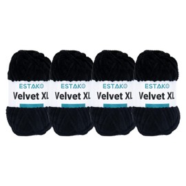 Estako Velvet XL (4 Skeins Pack) 100% Polyester Super Bulky Weight #6 Chenille Blanket amigurumi Yarn for Crocheting and Knitting (4 x 3.,53 oz) / (4 x 55 yrds) (10092 - Black)