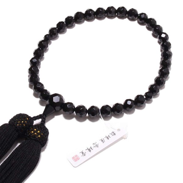 Nenjudo &lt; Made in Japan &gt; Women's High Quality Natural Stone Black Onyx 48 Sides Cut Handmade Pure Silk Tassel (100% Silk) Can be Used in All Sect Domestic Origin (Traditional Prayer Beads