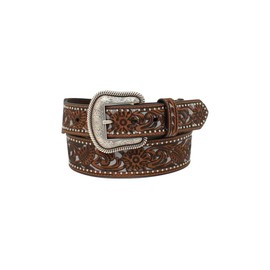 M&F Western Nocona Floral Light Blue Inlay Silver Studs Brown 34