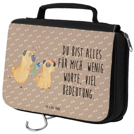 Mr. & Mrs. Panda Toiletry Bag Pug in Love, brown, Hand Drawn