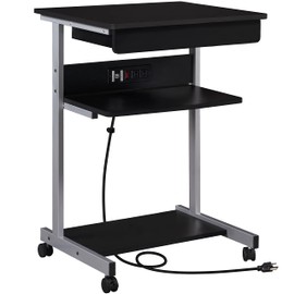 Yaheetech 22 in Laptop Computer Table Home Office Desk with Power Outlet for Small Space, Mobile Compact Corner Workstation with Charging Station and USB Ports on Wheels, Student Writing Table, Black