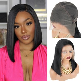Mihugass #1 Jet Black Bob Wig Human Hair 13x6 Lace Front Wigs Human Hair Short Bob Wig Human Hair For Black Women 180% Density 12 Inch