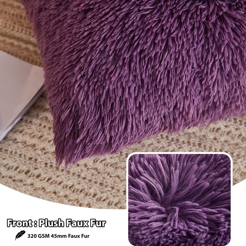 LIFEREVO 2 Pack Shaggy Plush Faux Fur Pillow Shams,Decorative Throw