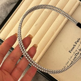 EZ PEACH Hair Headband, Simple Ribbon, Pearl, Thin Head Access, Hair Accessory, Hair Accessory, Pearl, Cute, Bangs, Hair Clip, Hair Ornament, Weddings, Recitals, Entrance Ceremony (Pearl/Hematite)