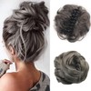 UHOMENY Wig Hair Clip Claw Clip Claw Messy Bun Hair Piece Wavy Curly Large Hair Bun Hairpiece Curly Synthetic Hair Bun Extensions Women's Ponytail Hair Accessories (Grey and White)