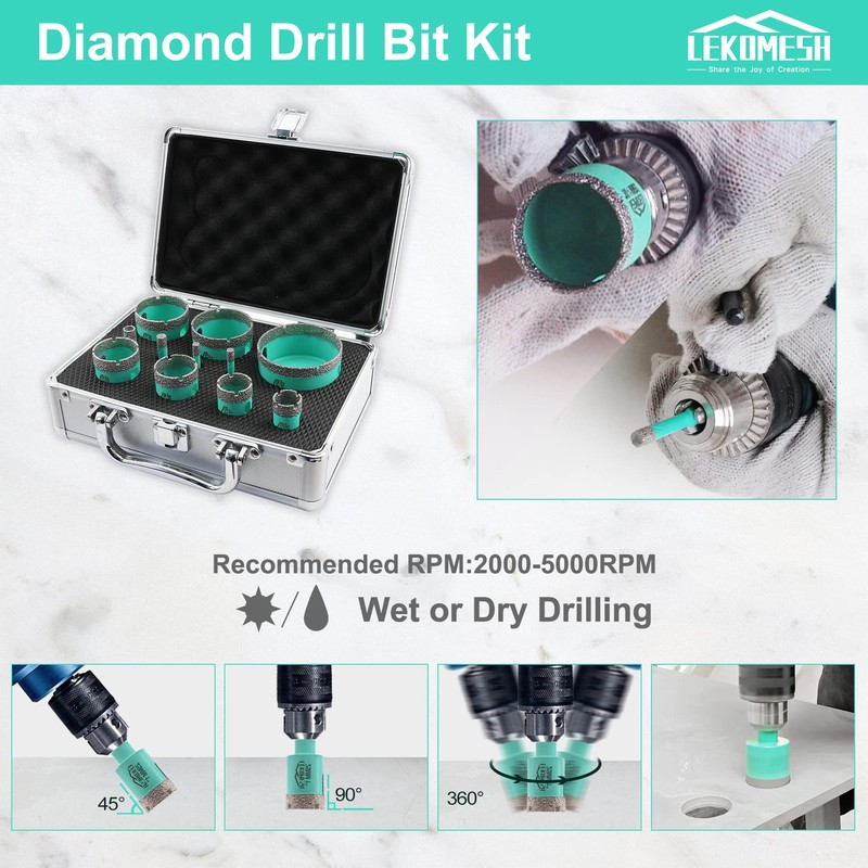 LEKOMESH Diamond Core Drill Bits Set 11pcs Tile Hole Saw