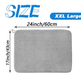 2 Pack Large Dish Drying Mat,24x17 Inch Absorbent Microfiber Dishes Drainer Mats,Dish Drying Pad for Countertops,Sinks,Draining Racks(Gray)