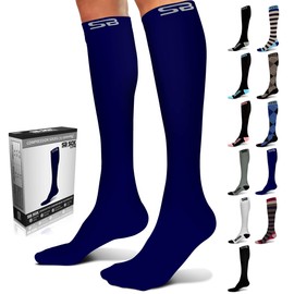 SB SOX Calcetines de compresión Lite (15-20mmHg) para hombres y mujeres, Sólido - Azul marino, Pequeño - mediano
