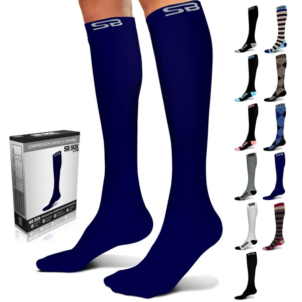 SB SOX Calcetines de compresión Lite (15-20mmHg) para hombres y mujeres, Sólido - Azul marino, Pequeño - mediano