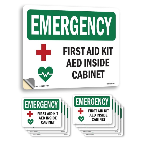First Aid Kit AED Inside Cabinet With Symbol OSHA Emergency