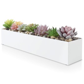 DR&Co Modern White Rectangle Planter Box, 16" Metal Planter Perfect for Succulent, Narrow Box for Table or Window Sill, Rectangular Stainless Steel Long