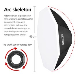 KIKIFOTO 95cm/37 Octagonal Softbox, Double Diffuser, Quick Installation Removal, Compatible with Bowens Mount Flash, Continuous Lighting, Suitable for Portrait, Product, Food, Video Shooting