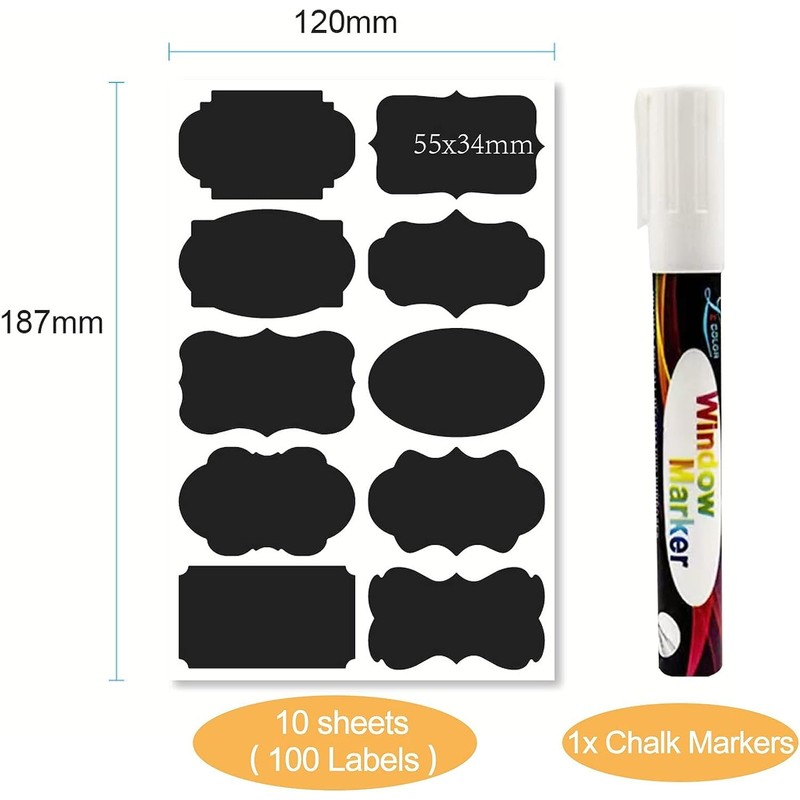 10 Piece Various Shaped Chalkboard Labels with Reusable Label Stickers