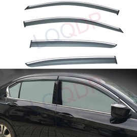 LQQDP 4pcs Smoke Tint With Chrome Trim Outside Mount Tape On/Clip On Style PVC Sun Rain Guard Vent Shade Window Visors Fit 13-17 Honda Accord 4-Door Sedan