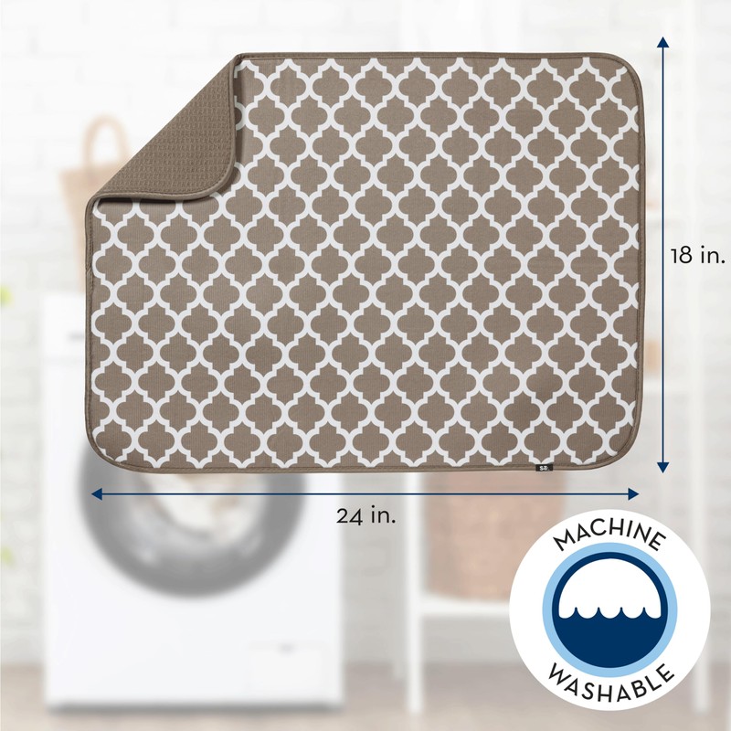 S&T INC. Dish Drying Mats, Polyester, Taupe Trellis, 18" x