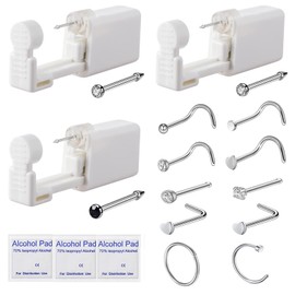 YWDKJGS 3 Pack Nose Piercing Kit, Disposable Safety Self Nose Piercing Gun with 10 Piece Nose Rings Studs, Home Nose Percinging Kit Gun Tools
