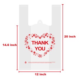 LazyMe Thank You T Shirt Bags Plastic Grocery Bags White Sturdy Handled Merchandise Bags,Standard Supermarket Size, 12 x 20 inch (100 pcs)