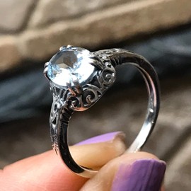 Natural 2ct Aquamarine 925 Solid Sterling Silver Engagement Ring Size 5, 6, 7, 9