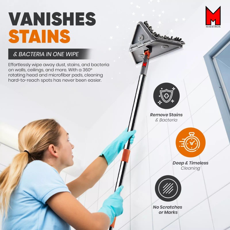 Maestrox 360° Rotating Maestrox Baseboard Cleaner Tool with Self-Squeeze Mop