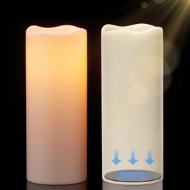 DRomance 10" Large Solar Flameless Candles Outdoor Waterproof Dusk to Dawn Solar Rechargeable Battery LED Flickering Pillar Candles for Patio Porch Garden Lantern Decor(2 Pack White)